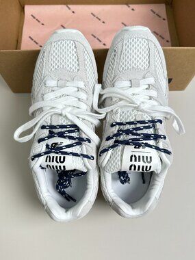 Miu Miu x New Balance Retro Sneakers (Grey and White Color Block), Size 38
